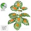 Venta al por mayor de fábrica flor artificial de alta calidad 15 horquillas hoja de caparazón de tortuga planta de simulación creativa pared de plantas en maceta ingeniería decorativa hojas verdes