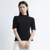 Camiseta Canelada para mulheres 2026 primavera e outono nova alta elasticidade manga curta multicolorida slim fit feminina com gola redonda