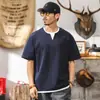 Camiseta de algodón de bambú fresca de manga corta estilo retro americano para hombre, nueva camiseta polo de verano 2026 con cuello Henry para hombre