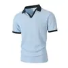 Comércio Exterior Transfronteiriço Novo Estilo Patchwork Manga Curta Gola Polo Gola Reversível Cor Sólida Jacquard Casual Estilo Empresarial Top Camiseta para Homens