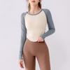 Outono Cores Contrastantes Look Emagrecedor Fitness Nude Secagem Rápida Roupas de Yoga Feminina Manga Longa Alta Elasticidade Justa Camiseta de Corrida Tops Esportivos