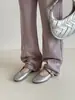 Versão em Pele de Cordeiro~Novos Sapatos Franceses Femininos Bico Redondo Corte Baixo Tira Única Fundo Plano Absolutamente Lindos Sapatos Mary Jane Dourados
