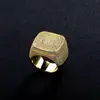 Anel Quadrado Hip-Hop Estilo Europeu e Americano Transfronteiriço, Galvanizado a Ouro Real, Joia Acessório de Anel Personalizado Moderno e na Moda