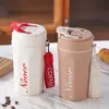 Taza de Vidrio de Doble Capa de Alta Calidad para Cola, Taza de Café, Taza de Agua Portátil, Taza de Viaje Linda con Correa
