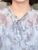 Camisa de Gasa de Primavera con Mangas de Encaje para Mujeres de Mediana Edad, Blusa de Gasa de Moda con Lazada, Top Estampado Elegante para Mujeres de Mediana Edad y Mayores