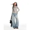 Calça Jeans Wide Leg Azul Vintage de Cintura Alta para Mulheres Altas, Estilo Americano, Emagrecimento, Solta, Fluida, Comprimento no Chão