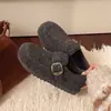 Jialuoya Calçados Birkenstock Tudo Incluído Feminino Novo Outono/Inverno Sapatos de Pelo Versáteis Mocassins de Solado Macio Slip-ons Sapatos de Algodão de Duas Camadas