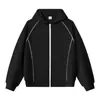 Cárdigan con capucha de estilo americano moderno para hombre y mujer, otoño de peso pesado 400g, diseño de bloques de color línea Hasselblad, sudadera versátil