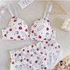 Conjunto de bragas y sujetador sexy puro con fruncido de pecho pequeño para mujer, estilo japonés, estilo Hello Kitty