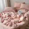 Modelo Nuevo 2026 Seda de Hielo Lavada Color Sólido Doble Cara Lujoso Artículo Individual y Juego de Ropa de Cama con Funda Nórdica, Sábana Plana y Sábana Ajustable