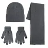 Gorro Listrado Transfronteiriço para Homens e Mulheres, Gorro de Tricô Quente para Outono e Inverno, Conjunto de Três Peças para Exterior, Tendência Popular de Moda