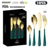 Cubiertos de Acero Inoxidable Transfronterizo de Amazon Cuchillo y Tenedor 1010 Cuchillo, Tenedor y Cuchara de Estilo Occidental Juego de 24 Piezas Cuchillo y Tenedor para Carne Caja de Regalo