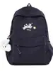 Mochila bordada com filhote de cachorro pintado em azul névoa e branco leitoso para estudantes, adequada para meninas, leve e versátil para o trajeto diário.