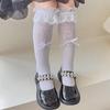 Calcetines Finos de Verano para Niñas Calcetines de Encaje Lolita Princesa Malla con Encaje y Lazo Calcetines de Media Pantorrilla para Niñas