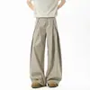 Pantalones Largos Casuales de Pierna Ancha, Color Sólido, Plisado Doble, Estilo Americano, Holgados, de Marca Nueva, de Alta Gama, Versátiles, para Hombre
