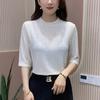 Nuevo Top de Punto Redondo con Pedrería para Primavera y Otoño 2025 Moda para Mamá que Reduce la Edad Delgado Versátil Manga Media Camisa Básica Elegante