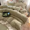 Estilo Encaje Francés Clase A Ultra Suave Leche Polar Juego de Cuatro Piezas Corazón de Niña Tallado Tridimensional Cálido Antiestático Polar Ropa de Cama