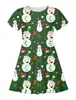Vestido Curto de Manga Curta Soltinho para Meninas com Estampa Digital 3D de Boneco de Neve de Desenho Animado para o Natal - Comércio Exterior Transfronteiriço Europeu e Americano