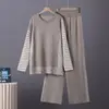 Conjunto Casual Feminino Novo Outono e Inverno Feminino Estilo Coreano Top Listrado Casual Calças Largas Temperamento Fashion Conjunto de Duas Peças para Mulheres