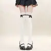 Meias de renda Lolita com cano alto para primavera e outono com fita de laço meias de cano alto estilo ballet branco meias de cano médio jk