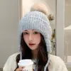 Sombrero de punto con pompón estilo coreano para otoño e invierno, protección para las orejas, estilo nuevo, a prueba de frío y cálido, para circunferencia de cabeza grande, hace que la cara se vea pequeña, sombrero de lana