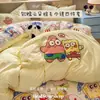 Juego de Ropa de Cama de Cuatro Piezas Bordado de Dibujos Animados Clase A, Sábana de Algodón Puro, Funda de Edredón, Funda de Colcha para Dormitorio, Juego de Tres Piezas, Sábana Ajustable 4