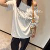 Hombro Descubierto Hombros Caídos Oversize Manga Corta Camiseta con Letra Popular Nueva para Mujer Verano 2025 Hombro Casual Camiseta Coreana
