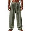 Calça Masculina Transfronteiriça, Calça Longa Masculina de Linho Cor Sólida Estilo Europeu e Americano para Verão, Calça Casual Masculina Plissada de Secagem Rápida Respirável