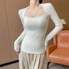Camisa básica de cuello cuadrado blanco para mujer, primavera y otoño, de alta gama, interior ajustado, camiseta de manga larga, top sexy corto ajustado a la moda