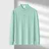 Camisa polo casual de luxo masculina de manga comprida com gola pequena, nova moda outono 2026, camiseta polo casual da moda de cor sólida