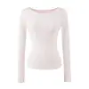 Otoño Invierno Ajuste Delgado Ropa Interior Camiseta de Manga Larga para Mujer Estilo Chica Picante Americana Un Hombro Hombro Recto Adelgazante Algodón Acrílico Cómoda Camiseta Base