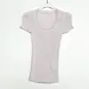 Camiseta Tricô Manga Curta Gola U Grande Ajuste Slim Ombro Regular Costura Canelada Fio de Papel Japonês Respirável Versátil Z 2026 Nova Chegada de Verão