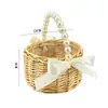 Cesta de Regalo de Boda de Mimbre, Cesta Impermeable Tejida de Floristería para Flores Frescas y Secas, Cesta de Almacenamiento Tejida de Ratán y Bambú, Transfronterizo