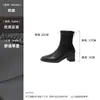 Botas de Cano Curto Quadradas com Salto Bloco de 8cm para Aumentar a Altura, Zíper Traseiro, Elásticas Versáteis, Emagrecimento, Moda Feminina 2026