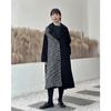 Casaco trench coat de veludo cotelê com forro de fleece, design de costura estilo outono e inverno Yamamoto, comprimento médio, lapela assimétrica de cor contrastante