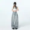 26 Tendencias|Jeans Anchos Lavados Desgastados Estilo Retro Americano Nuevo Estilo Empalme de Estructura Pantalones Scimitar Yichun