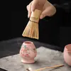 Juego de Cuenco de Matcha y Soporte para Cepillo de Té de Cerámica Ru Rosa, Herramientas de Matcha Imitación Dinastía Song, Cuenco de Té, Taza de Té, Soporte para Cepillo de Té, Soporte para Cepillo de Té