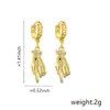 Pendientes Geométricos de Moda Transfronterizos Hebilla para Oreja Chapado en Cobre Oro Real Gota de Aceite Zirconia Ojo de Dedo Pendientes Colgantes para Mujer
