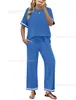 Amazon Transfronterizo 2026 Primavera/Verano Nuevo Comercio Exterior Bloques de Color Elegante Casual Cómodo Pantalones Largos y Conjunto de Dos Piezas de Manga Corta para Mujer
