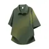 Camisa Polo de Seda de Gelo para Homens, Corte Solto com Gola Reversível, Manga Curta, Estilo Japonês Casual Versátil, Caimento Fluido, Fresca e de Secagem Rápida