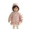 Chaqueta con capucha para niña con lazo y cremallera, elegante prenda exterior con estampado floral para bebés niñas