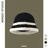 Chapéu de Pescador Outono e Inverno Feminino Novo Tricotado Rosto Pequeno Moda Versátil Cor Sólida Chapéu Balde Pelúcia de Cordeiro Quente Frio Água