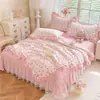 2026 Novo Estilo Coreano Dupla Camada Renda Algodão Lavado Ultra Macio Crepe Colcha de Verão Capa de Cama Conjunto de Quatro Peças Estilo Francês