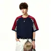 2026 Súper Trendy Verano Rayas Bloques de Color Deportiva Algodón Puro Manga Corta Camiseta Unisex Moda Corte Holgado Versátil