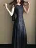 1Z1Z1Gun Estilo Artístico, Sensación Retro, Vestido de Malla a Cuadros, Vestido Largo Elegante con Caída para Mujer