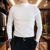 Camiseta Masculina de Veludo Alemão Dupla Face Outono e Inverno Gola Alta Meia Manga Camiseta Básica Top de Manga Comprida Estilo Coreano Slim Tendência Roupa de Baixo Ins