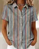 Camisa europea y americana personalizada de manga corta con estampado 3D para mujer, top casual a cuadros con solapa, moderno, para ir al trabajo