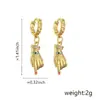 Pendientes Geométricos de Moda Transfronterizos Hebilla para Oreja Chapado en Cobre Oro Real Gota de Aceite Zirconia Ojo de Dedo Pendientes Colgantes para Mujer