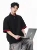 Camisa Polo de Manga Corta para Hombre con Cuello Solapa Patchwork Estilo Americano Diseño Casual para Mujer Ropa de Trabajo Bloques de Color Deconstruida Holgada Camiseta de Verano