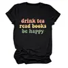 Beber té leer libros Amazon eBay sitio independiente camiseta casual cómoda para mujer cuello redondo manga corta
